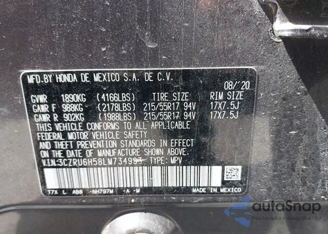 2020 Honda Hr-V Awd Ex from USA, damaged, VIN 3CZRU6H58LM734993